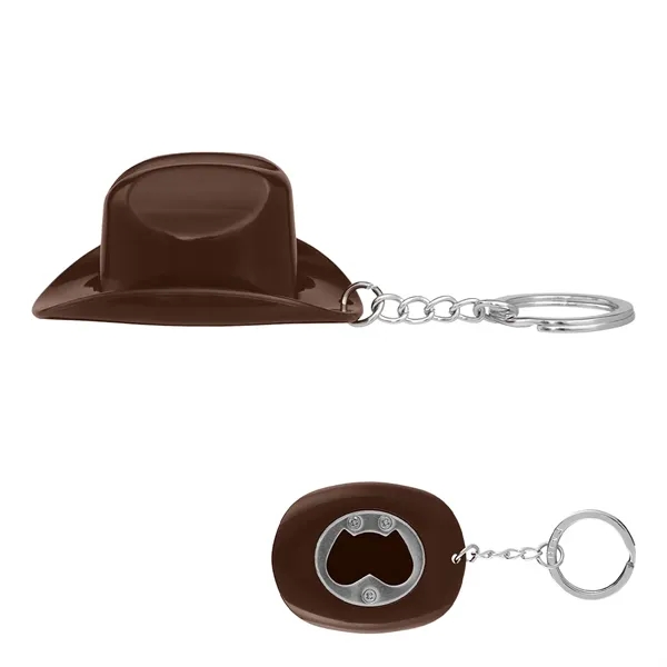 Plastic cowboy hat-shaped bottle opener with split ring attachment.... from ASI 61125 Hit Promotional Products / Hit®