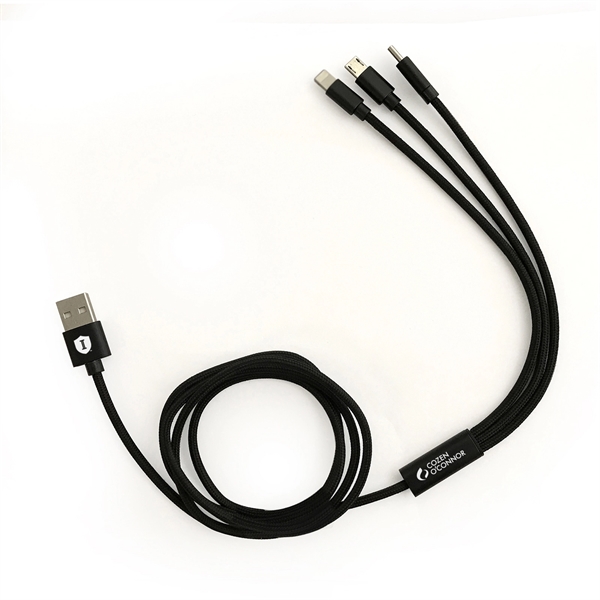 Four foot 3-in-1 plastic and aluminum charging cable with Type-C, MicroUSB... from ASI 91435 Tomax USA / Tomax