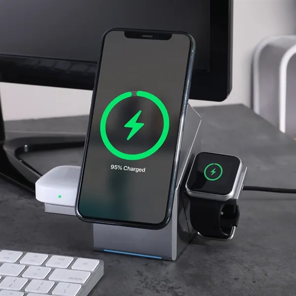 3-in-1 wireless charger with rotating face, dedicated zones & sleek design... from ASI 61966 HPG / OrigAudio