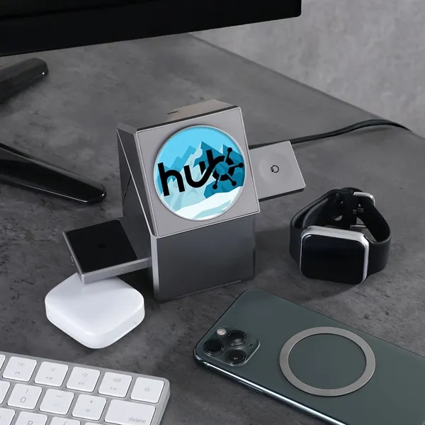 3-in-1 wireless charger with rotating face, dedicated zones & sleek design... from ASI 61966 HPG / OrigAudio