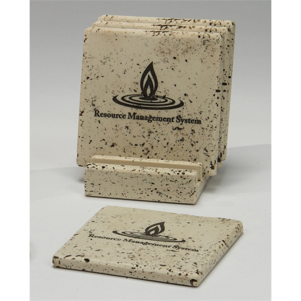 Travertine coaster set. Made in USA and contains recycle materials.... from ASI 89860 StoneyCreek / StoneyCreek®