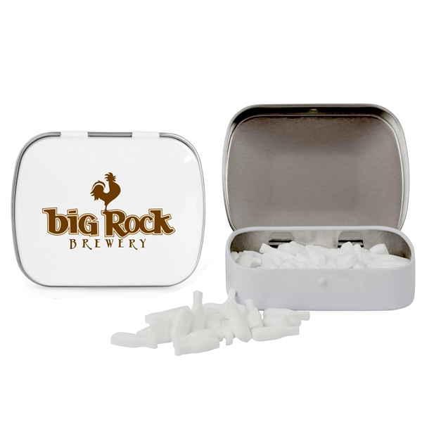 Customizable domed tin filled with bottle shaped, sugar-free mints; includes full... from ASI 44900 NC Custom (CI/Lanco) / Chocolate Inn Chocolate Inn/Taylor & Grant Lanco