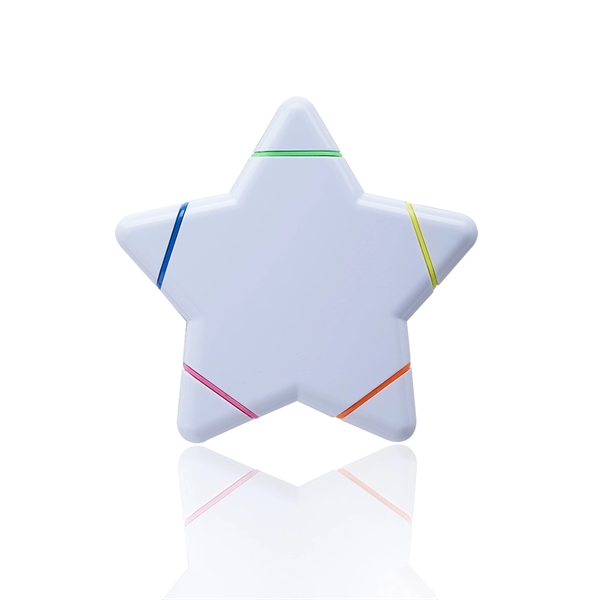 Star shaped highlighter in solid white with five different colored tips:... from ASI 39552 BEL Promo