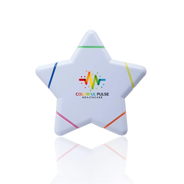 Star shaped highlighter in solid white with five different colored tips:... from ASI 39552 BEL Promo