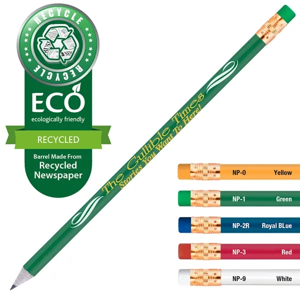 Round barrel pencil, #2 core, made from 100% recycled newspaper. Sharpen... from ASI 86850 Shepenco/Shelbyville Pencil Co, Inc / SHEPENCO® Shelbyville Pencil Company