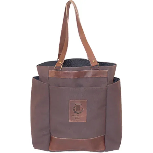 Deluxe tote with leather accent, nylon lining, 2 side pockets for... from ASI 88782 Sport Systems Custom Bag Corp
