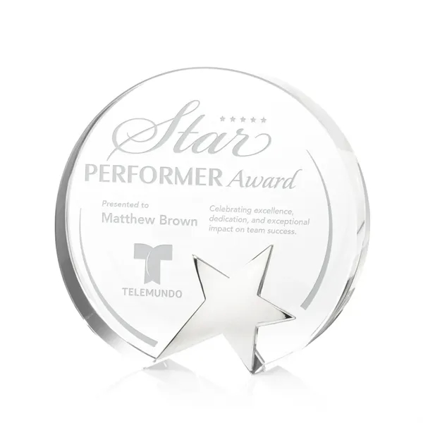 Optical crystal circle award with a chrome star mounted on the... from ASI 84592 St Regis Group / St Regis