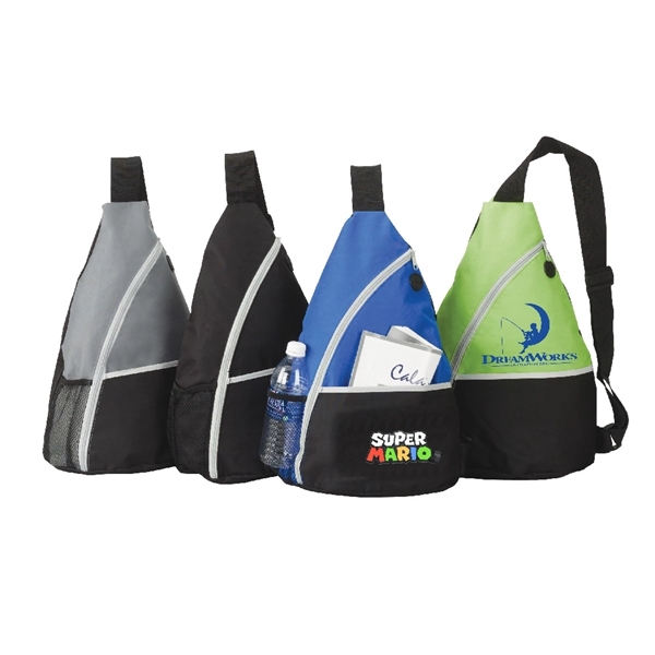 Sling backpack with an open pocket, wire port, adjustable shoulder strap... from ASI 30442 Above & Beyond Advertising Products / PromoAdLine