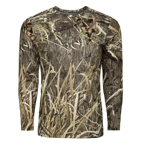 Long-sleeved full print performance tee that immerses you in bold camo... from ASI 85988 Century Place Apparel