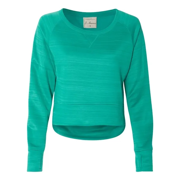 Women's striped polyester fleece crewneck sweatshirt with a high front hem... from ASI 84358 S&S Activewear
