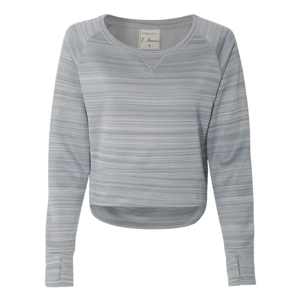 Women's striped polyester fleece crewneck sweatshirt with a high front hem... from ASI 84358 S&S Activewear