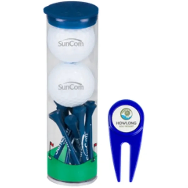Tube with 10 wooden golf tees, divot tool, removable magnetic ball... from ASI 57653 Gold Bond