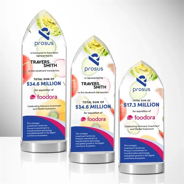 The elegant starfire crystal Oakham VividPrint™ Award features a sleek, pointed... from ASI 84592 St Regis Group / St Regis