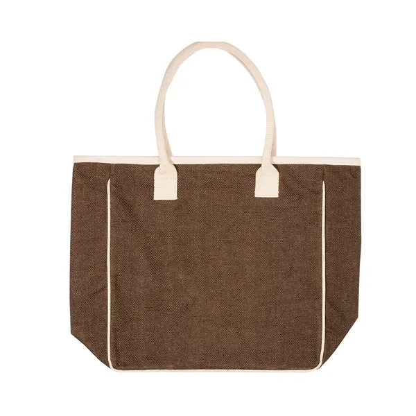 Jute and cotton canvas tote bag with large zippered main compartment,... from ASI 79530 Prime Line