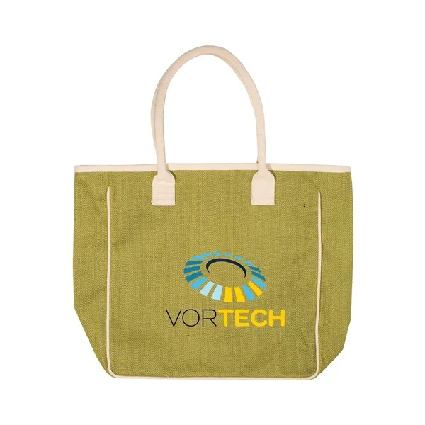 Jute and cotton canvas tote bag with large zippered main compartment,... from ASI 79530 Prime Line