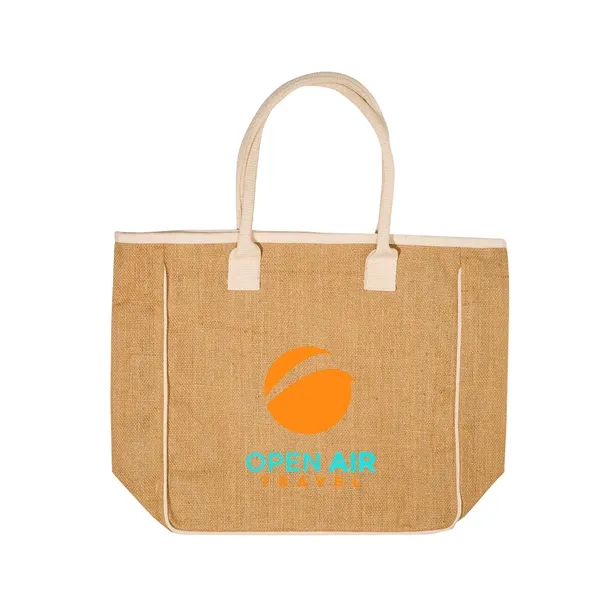 Jute and cotton canvas tote bag with large zippered main compartment,... from ASI 79530 Prime Line