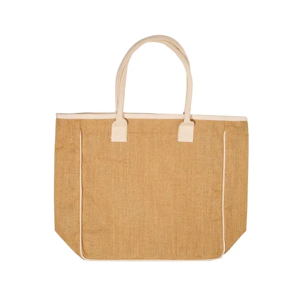 Jute and cotton canvas tote bag with large zippered main compartment,... from ASI 79530 Prime Line