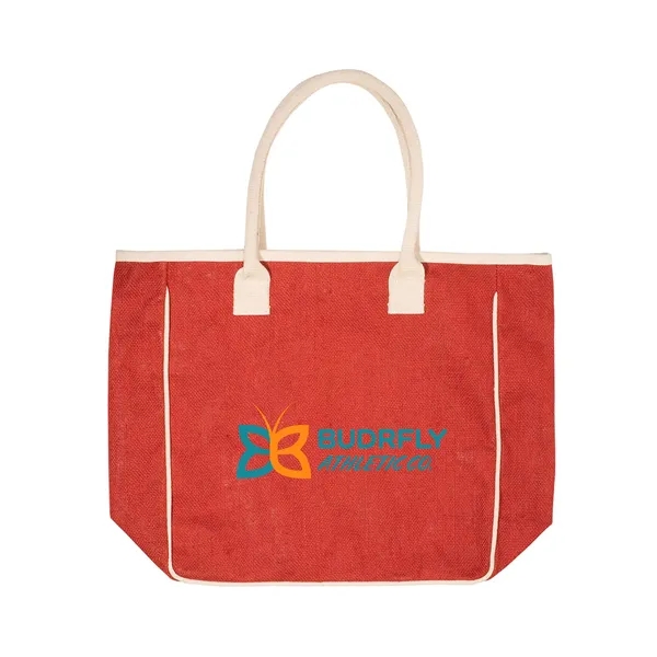 Jute and cotton canvas tote bag with large zippered main compartment,... from ASI 79530 Prime Line
