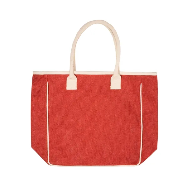 Jute and cotton canvas tote bag with large zippered main compartment,... from ASI 79530 Prime Line