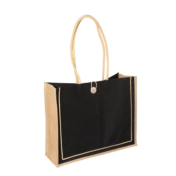 Jute tote bag with 25" cotton rope handles and a button... from ASI 79530 Prime Line
