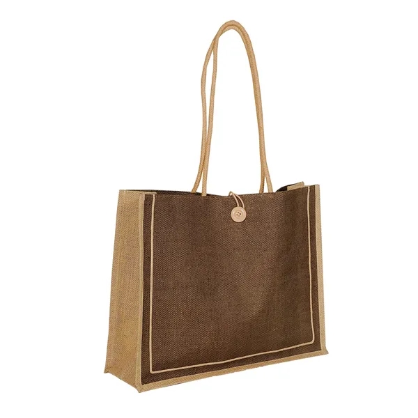 Jute tote bag with 25" cotton rope handles and a button... from ASI 79530 Prime Line