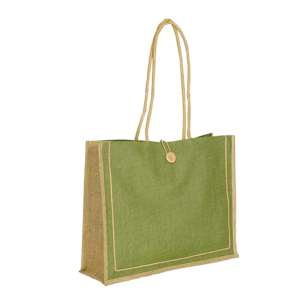 Jute tote bag with 25" cotton rope handles and a button... from ASI 79530 Prime Line