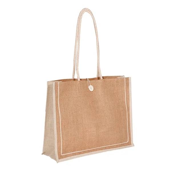Jute tote bag with 25" cotton rope handles and a button... from ASI 79530 Prime Line