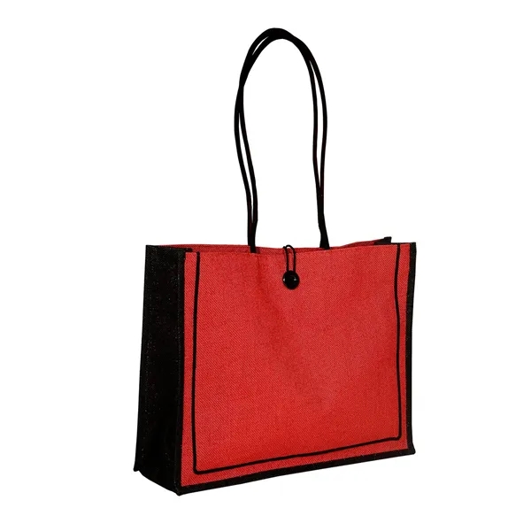 Jute tote bag with 25" cotton rope handles and a button... from ASI 79530 Prime Line