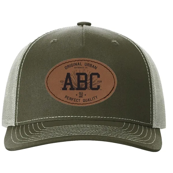 Richardson 112FP snapback cotton and polyester five-panel cap with leatherette patch... from ASI 74601 Calico