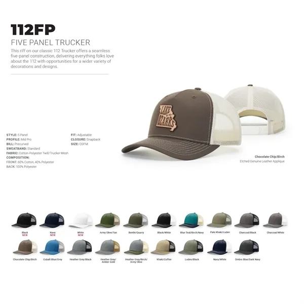 Richardson 112FP snapback cotton and polyester five-panel cap with leatherette patch... from ASI 74601 Calico