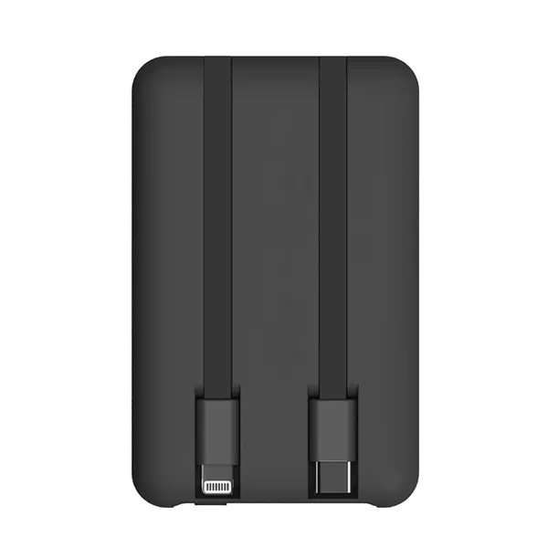 5000mAh power bank, built-in USB-C and Lightning cables mean you're never... from ASI 74741 NVS Promo Designs, Inc.