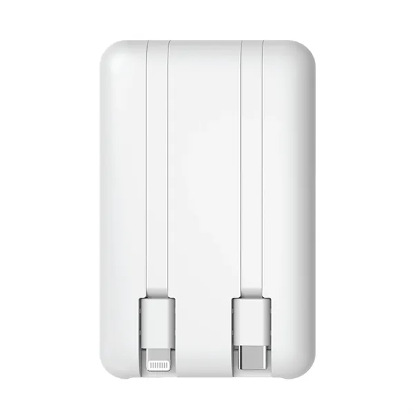 5000mAh power bank, built-in USB-C and Lightning cables mean you're never... from ASI 74741 NVS Promo Designs, Inc.