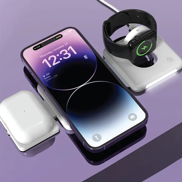 Charge a mobile phone, earbuds, and a smartwatch simultaneously with a... from ASI 74741 NVS Promo Designs, Inc. / NVS Promo