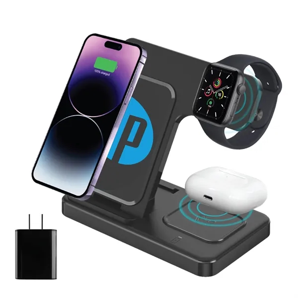 3-in-1 Wireless Charger & Stand Perfect for all Qi-enabled devices.... from ASI 74741 NVS Promo Designs, Inc. / NVS Promo