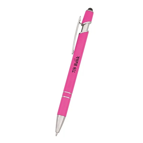 Roslin pen measuring 5 1/2" with a plunger-action mechanism and stylus... from ASI 61125 Hit Promotional Products / Hit®