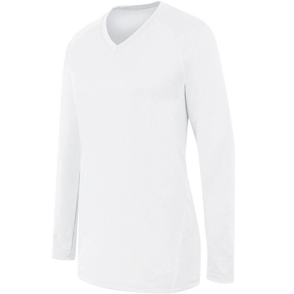Ladies' long sleeve jersey with V-neck collar.... from ASI 37461 Augusta Sportswear