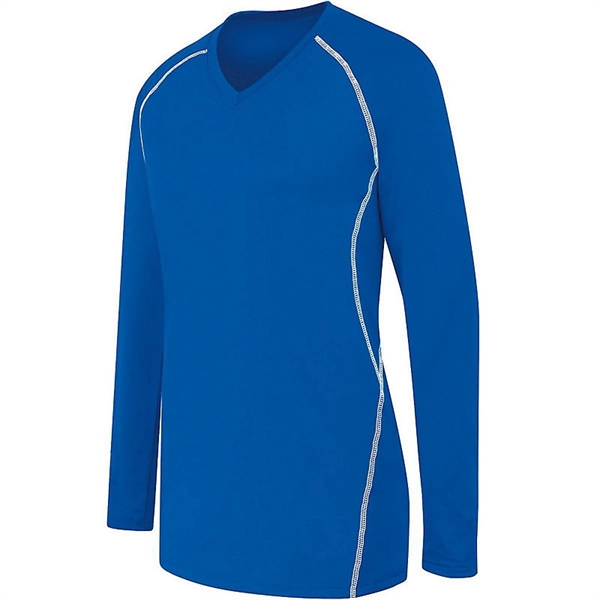 Ladies' long sleeve jersey with V-neck collar.... from ASI 37461 Augusta Sportswear
