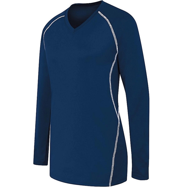 Ladies' long sleeve jersey with V-neck collar.... from ASI 37461 Augusta Sportswear