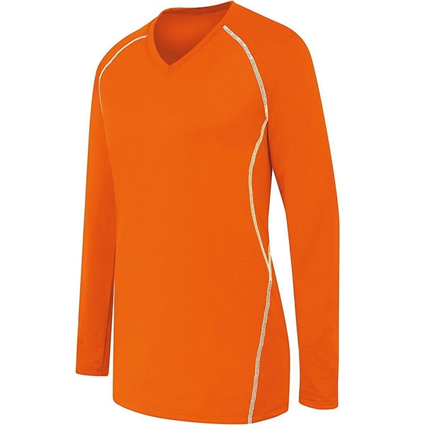 Ladies' long sleeve jersey with V-neck collar.... from ASI 37461 Augusta Sportswear