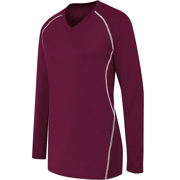 Ladies' long sleeve jersey with V-neck collar.... from ASI 37461 Augusta Sportswear