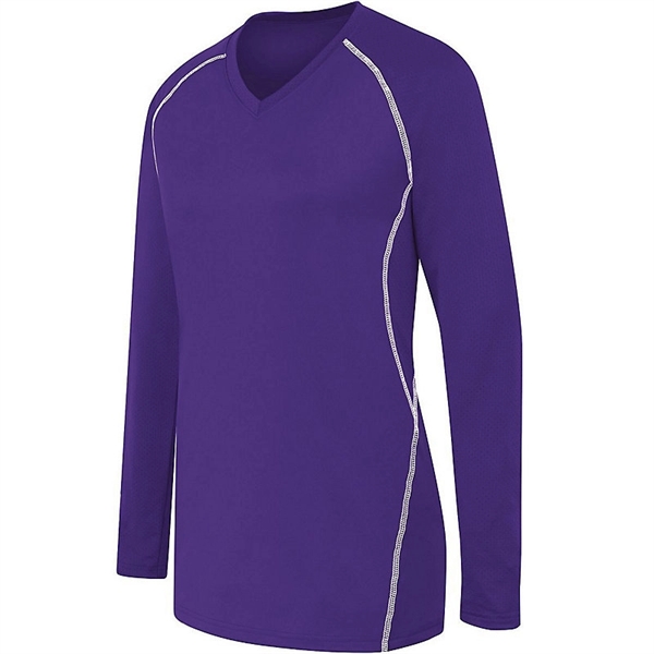 Ladies' long sleeve jersey with V-neck collar.... from ASI 37461 Augusta Sportswear