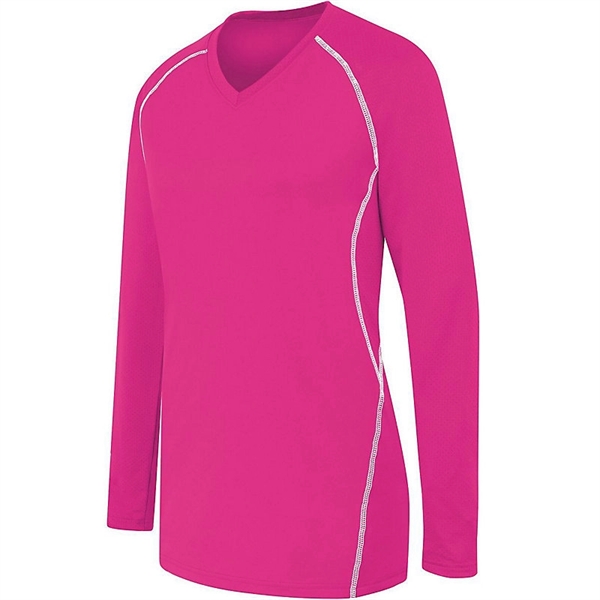 Ladies' long sleeve jersey with V-neck collar.... from ASI 37461 Augusta Sportswear