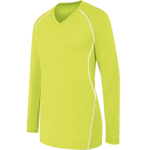 Ladies' long sleeve jersey with V-neck collar.... from ASI 37461 Augusta Sportswear