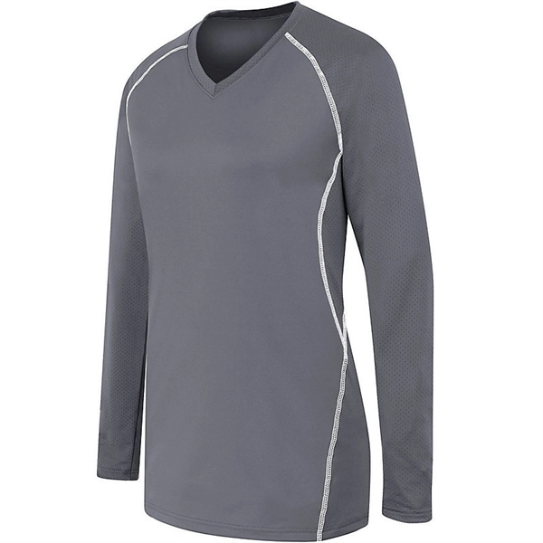 Ladies' long sleeve jersey with V-neck collar.... from ASI 37461 Augusta Sportswear