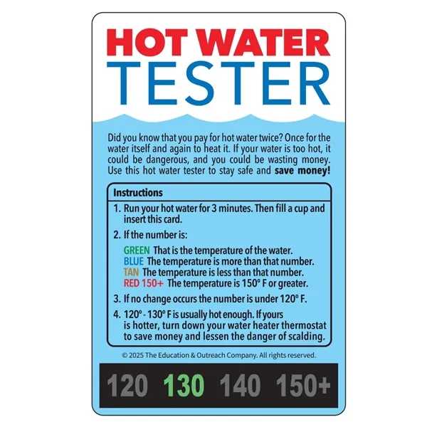 Hot water tester card with tips on how to test your... from ASI 42393 Budgetcard Inc