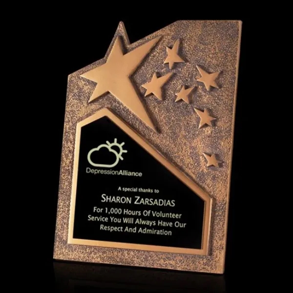Stunning gold 1/4" thick cast award with molded accent stars.... from ASI 84592 St Regis Group / St Regis