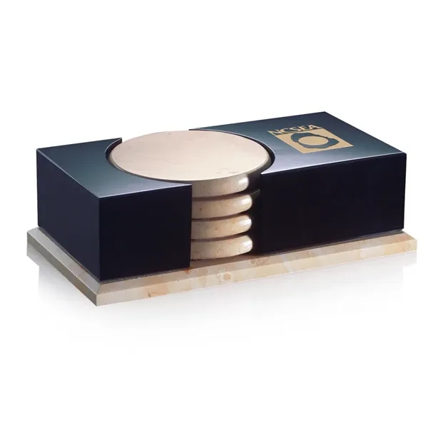 Stuning Thick Black marble Coaster Holder with Boticino Coasters... from ASI 84592 St Regis Group