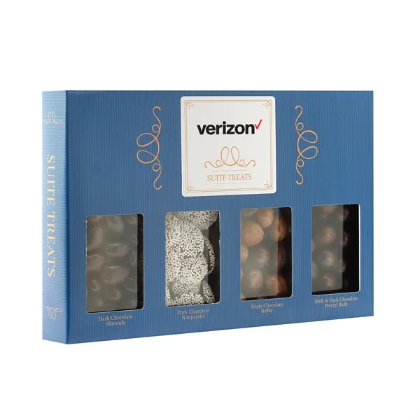 Treat box with chocolate covered nonpareils, almonds, pretzels, and toffee... from ASI 71685 Midnite Snax®