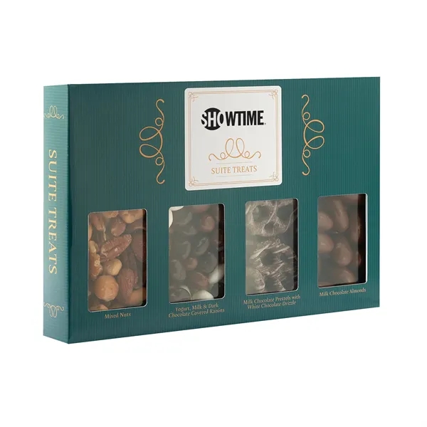 Treat box with chocolate covered nuts, pretzels, and raisins... from ASI 71685 Midnite Snax®