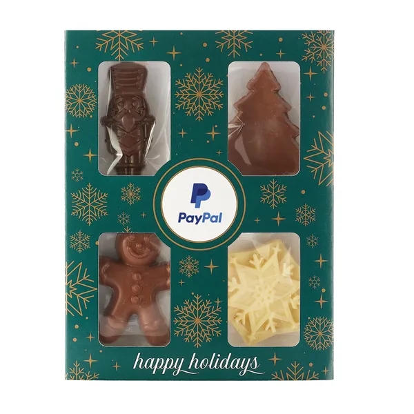 Chocolate gift set with 4 holiday shaped chocolate bars... from ASI 71685 Midnite Snax®